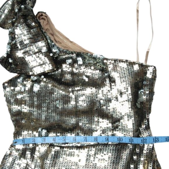 Anthropologie Maeve One-Shoulder Sequin Mini Dress Gold Size 2 - Picture 7 of 14